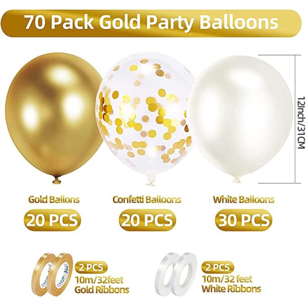 70 STK Gullballong, Bursdagsballong, Bryllupsballong, Gold Co