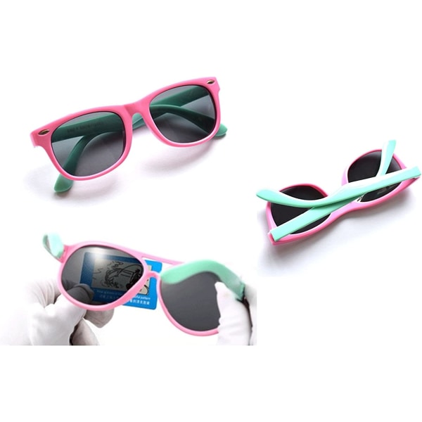 Børns polariserede solbriller (grønne ben med pink indfatning), flexib