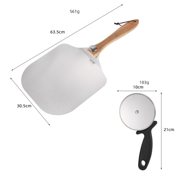 Pizza Spade med Vikbart Trähandtag, Pizzaspatel - Högkvalitativ Aluminium Pizza P