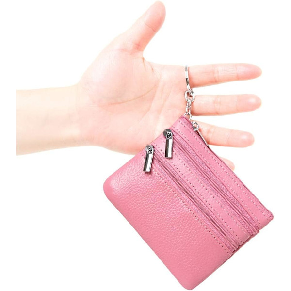 Dam plånbok i äkta läder med nyckelring, rosa, one size