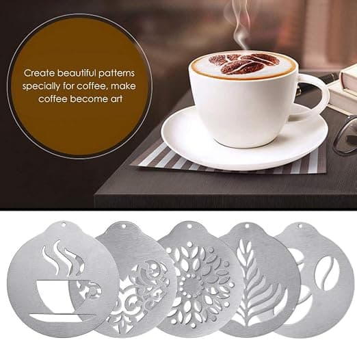 5 rustfrie stål kaffemaler, latte art kaffekransmaler, p