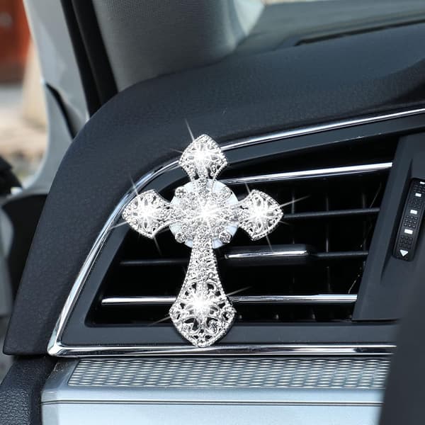 Bling Bils luftventilationsklämma Kristallkors Rhinestone Bils luftkonditionering