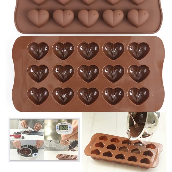 4 stk 15 hulrum hjerteformet chokoladeform Silikone Candy Candy