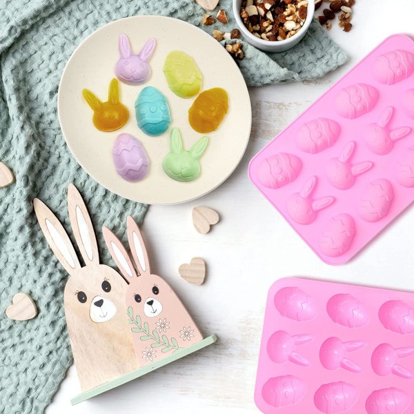 Pink Easter Bunny Chokolade Form, 2 STK påskeæg Silikone Form,