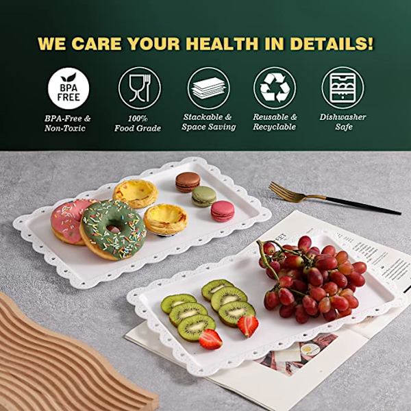 36,5 x 23,5 cm, sett med 6 serveringsbrett i plast for hurtigmat - Snack
