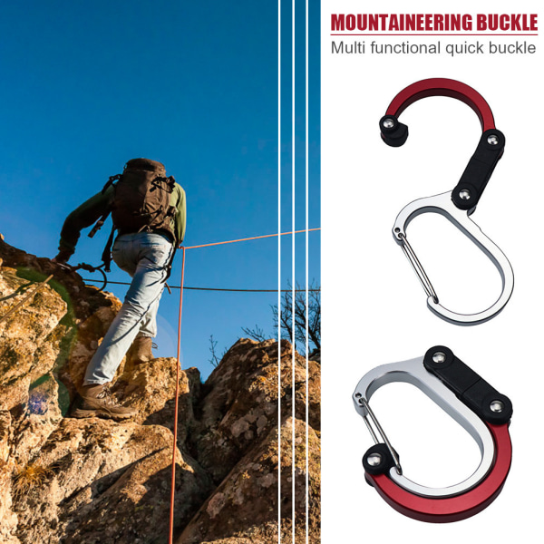 Sett med 4 karabiner og kroker for camping, backpacking og garasje