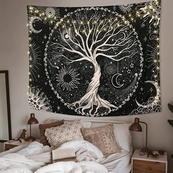 Livets tre Tapestry Måne og Sol (150x130cm) Svart psykedelisk