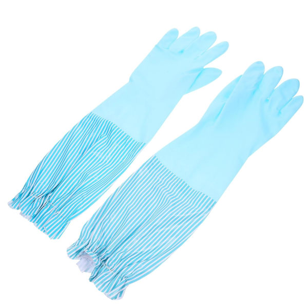 Blå fløjl skridsikre rengøringsgummihandsker, bruges til rengøring af ho