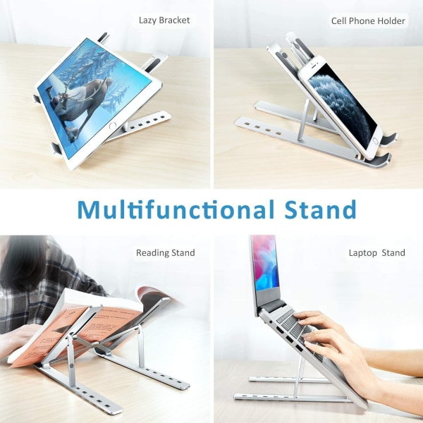 Bærbar computer stand, foldbar riser bærbar computer stand 6 vinkler justerbar, A