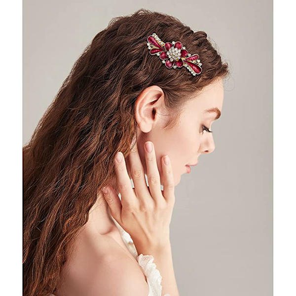 4-delt retro blomsterhårklemme fransk glitterhårklemme elegant