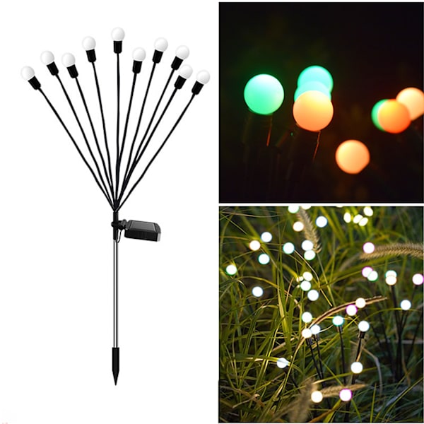 Solcellelys Udendørs, 2 stk. 10 LED Sol-Ildfluer til Have, Ba