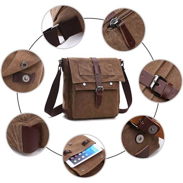 Herr Canvas Axelväska (Kaqi) Messenger Bag Canvas Väska Axelväska 16 Tums Datorväska Messenger Bag