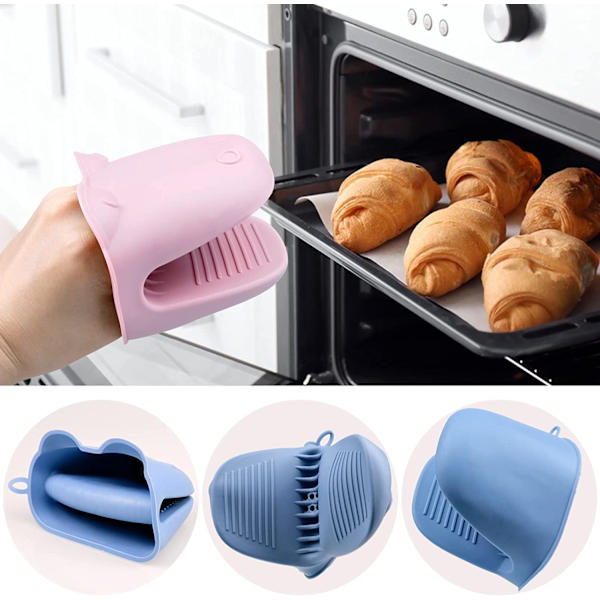 (Blå og Pink) 2 Par Silikone Ovnhandsker, Mini Varmebestandige
