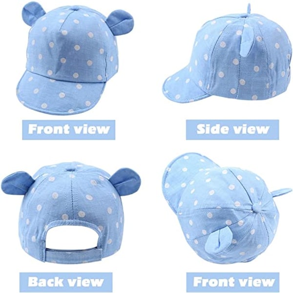 Blå-Polka Bomull Baby Cap 12 till 24 Månader för Flicka Pojke Barn Su