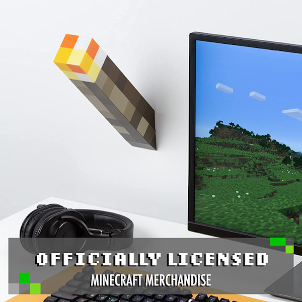 Minecraft fakkellampe med 2 lysmoduser, veggmonterbar og