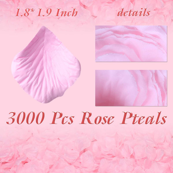 3000 stykker lyserøde rosenblade, kunstige kronblade, si