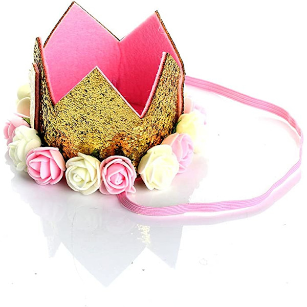 Baby Crown Hat (Pink and White Flowers \"1\") Holiday Birthday Par