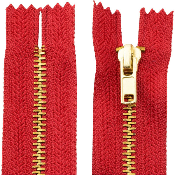 2 x 15cm non-detachable metal zips - Zips - Red - Sewing kit Leat