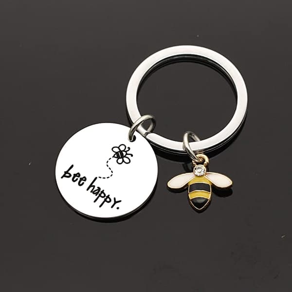 Dame Nøglering \"Bee Happy\" Nøglering Nøglekæde (Sølv), Gave til