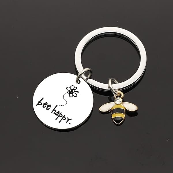Nyckelring för kvinnor \"Bee Happy\" Nyckelring Nyckelring (Silver), Present fo