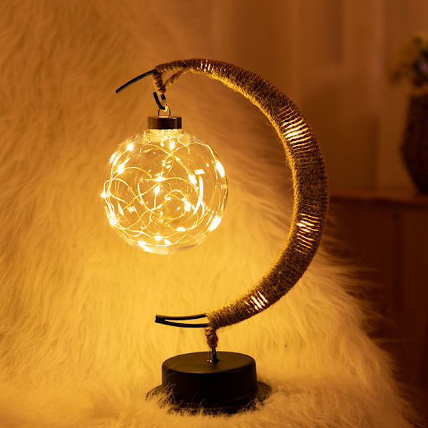LED Måneformet Lys Batteriboks Hamp Reb Jern Rattan Bold Bal