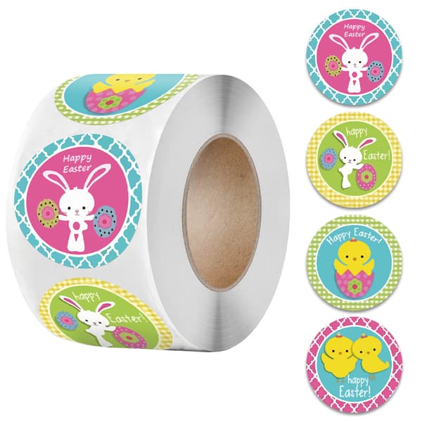 500 STK 1,5 tommer Happy Easter rullestickers til små virksomheder