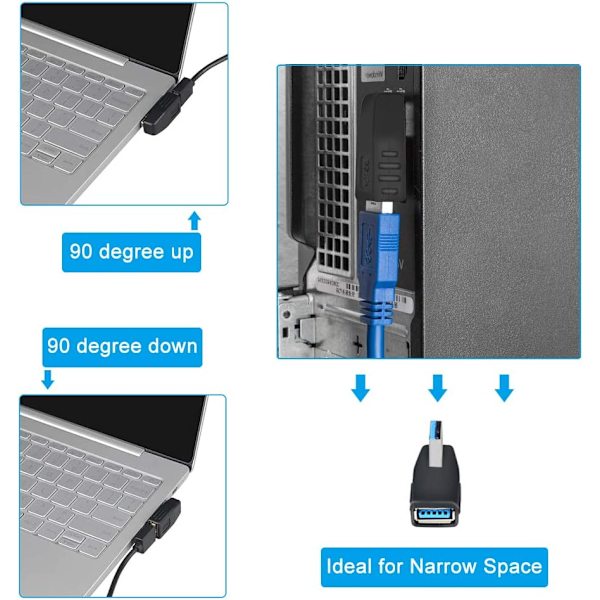 Sort 4 stk. USB 3.0 til USB 3.0 Adapter 90 graders vinklet han til hun