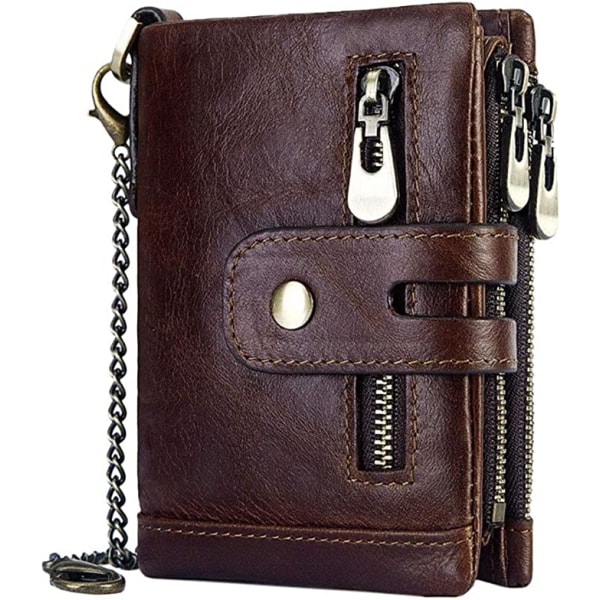 Men's wallet RFID blocked leather wallet (brown) with zippered c