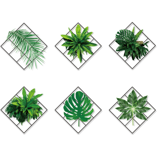 6 Sets Wall Stickers Green Plants Grid Sticker Palm Leaf DIY Wal