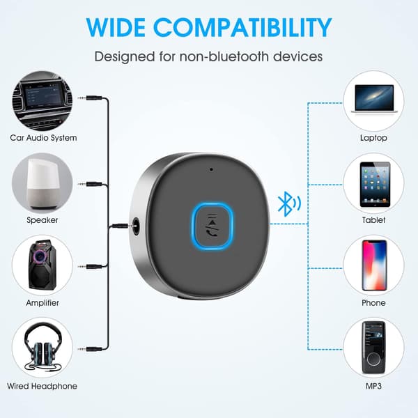 Bærbar 3,5 mm AUX Bluetooth-adapter for bil