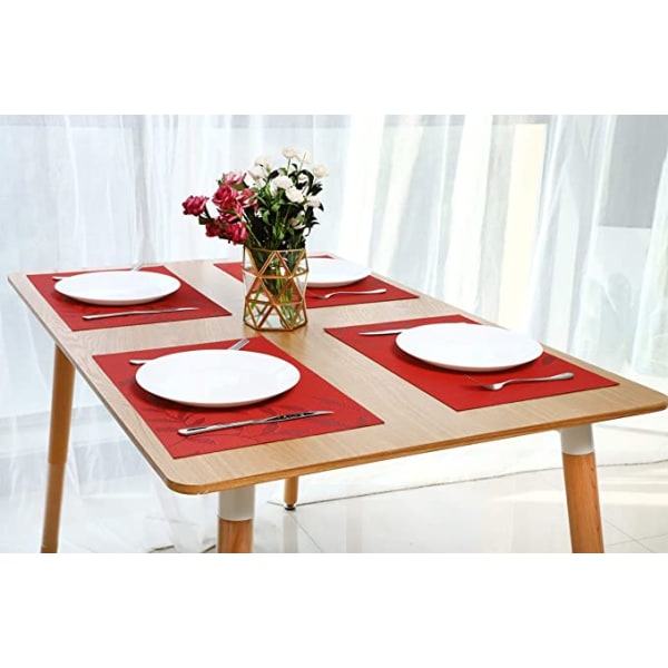 Set med 6 bordstabletter (röda blad) PVC-halkfri tvättbar värmebeständighet