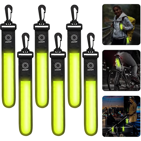 (Gul) 6 stk. Reflekterende LED Blinkende Lyspose Vedhæng - 3 LED-tilstande - Sikkerhedslys - R