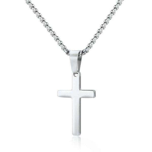 Kors halskæde til mænd, rustfrit stål sølv almindeligt kors P 9868 | Fyndiq
