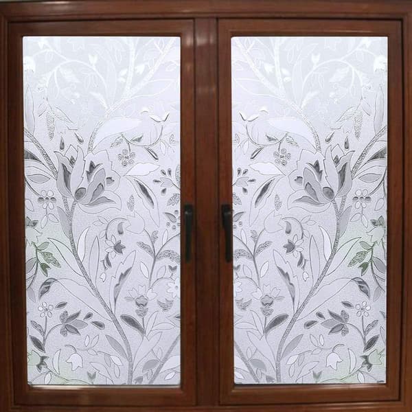 45x200cm - Opaque Tulip Pattern Non-Adhesive Decorative Window F