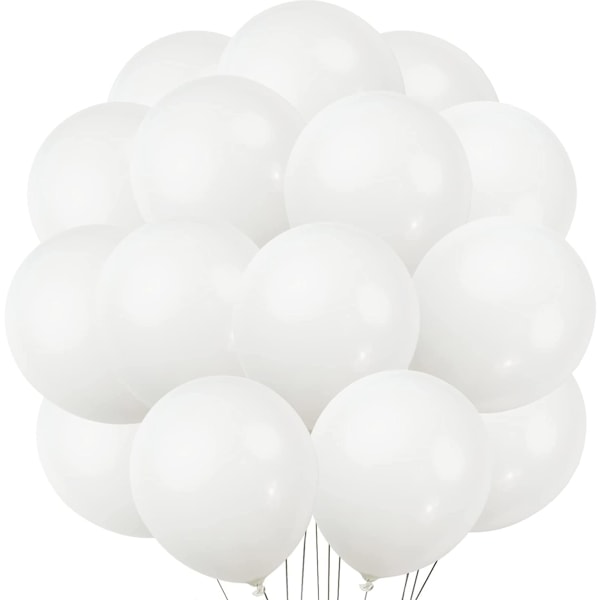 100 st Ballonger Vit Latex - 10" Vita Ballonger - Helium Vit