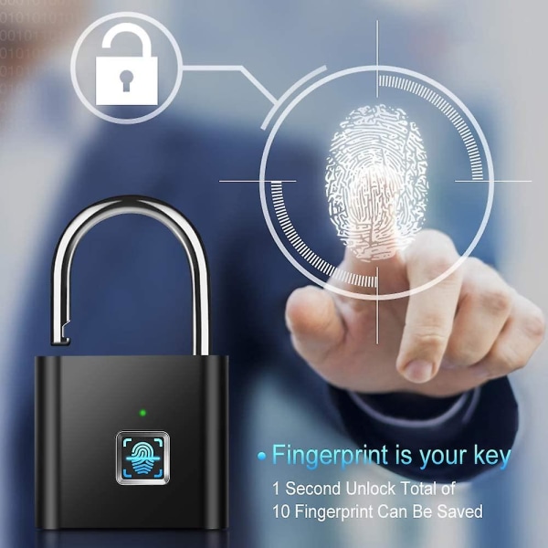 Fingeravtryckslås Smart Lock Biometriskt lås [nyckellöst], Svart,