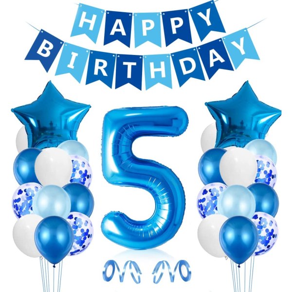 5-års-ballonggutt, blå 5-års-dekorasjoner, Num
