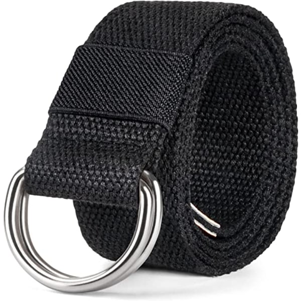 Herre og kvinners lerretsbelte med svart D-ring 1 1/2" Bred Extra Lo