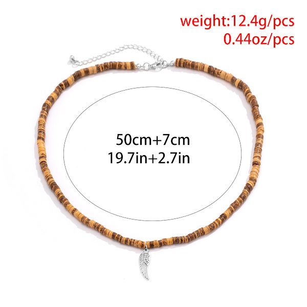 Boho chic träpärlor lapptäcke herr halsband fjäderhänge