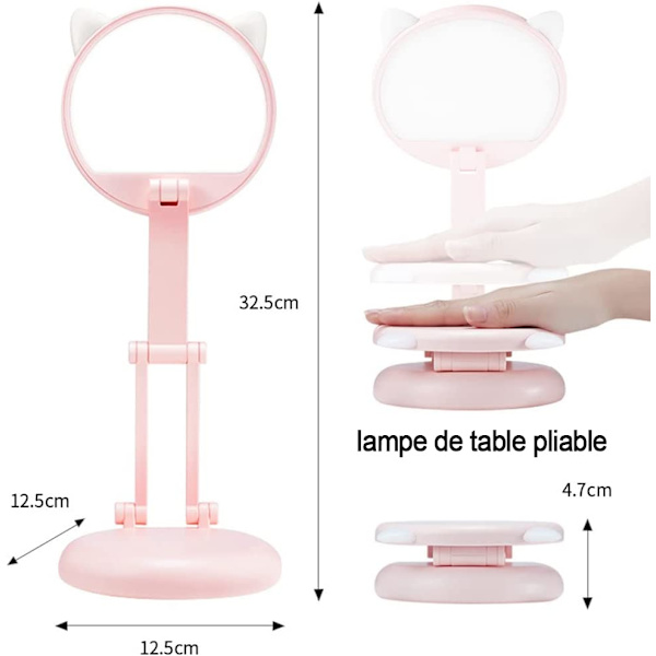 LED-lampe, børnebordlampe, katteøre lyserød pige sengebordslampe, bord