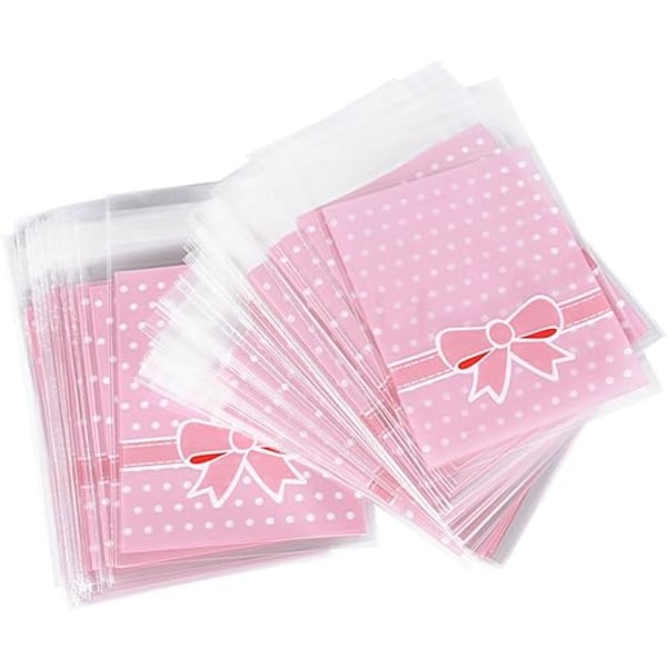 8x10CM+2.8CM 200 st rosa rosett mönster godispåsar med självhäftande för godis smycken