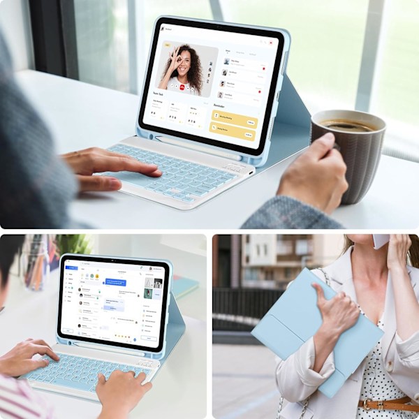 Tastatur etui til iPad 10.2/Pro10.5/air3, iPad etui med tastatur, aftageligt Bluetooth tastatur, med pen holder, Blå
