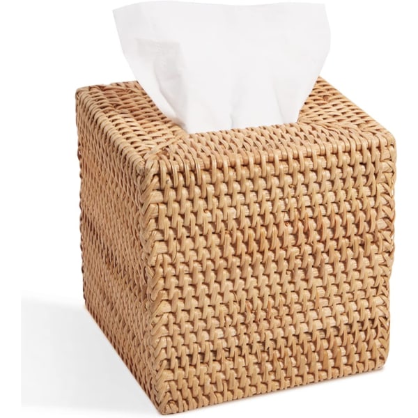 Rotting Tissue Box Cover, firkantet håndvevd naturlig flettet Ti