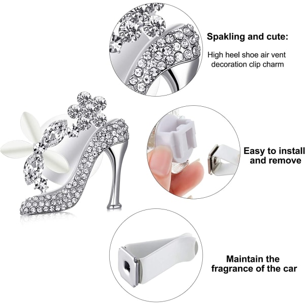 4 st Bling High Heel Vent Clips Crystal Shoe Car Clips R