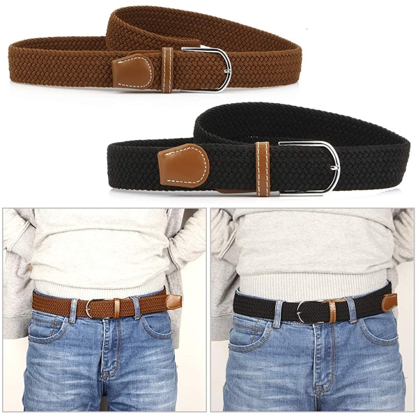 2-pack flätade stretch canvas elastiska herr- och damremmar