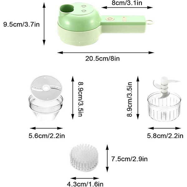 4 i 1 bærbar elektrisk grønnsakskuttersett
