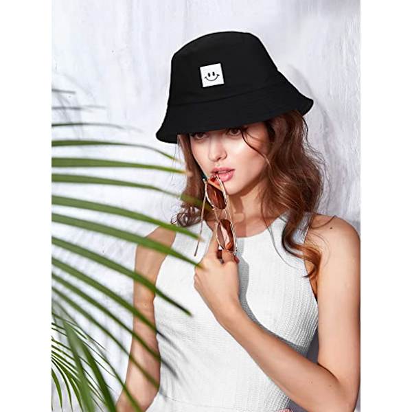 3 stk. Smilende bøttehatt strand solhatt unisex fiskerhatter
