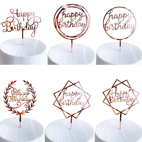 6-pack Happy Birthday Cake Insert (Rose Gold), akryl cupcake i