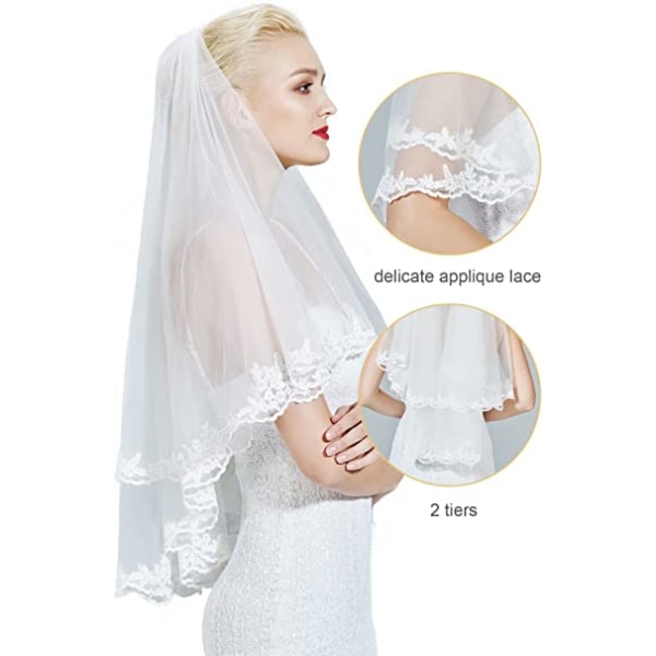 Bridal Wedding Veil 1-kerroksinen yksinkertainen norsunluuvalkoinen metallikampa S