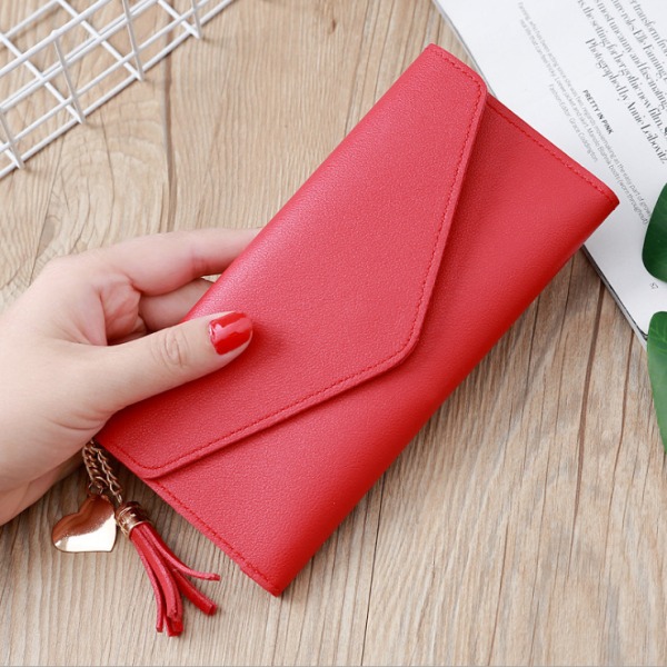 Rød kvinner lang campus anheng mote multifunksjonell lommebok